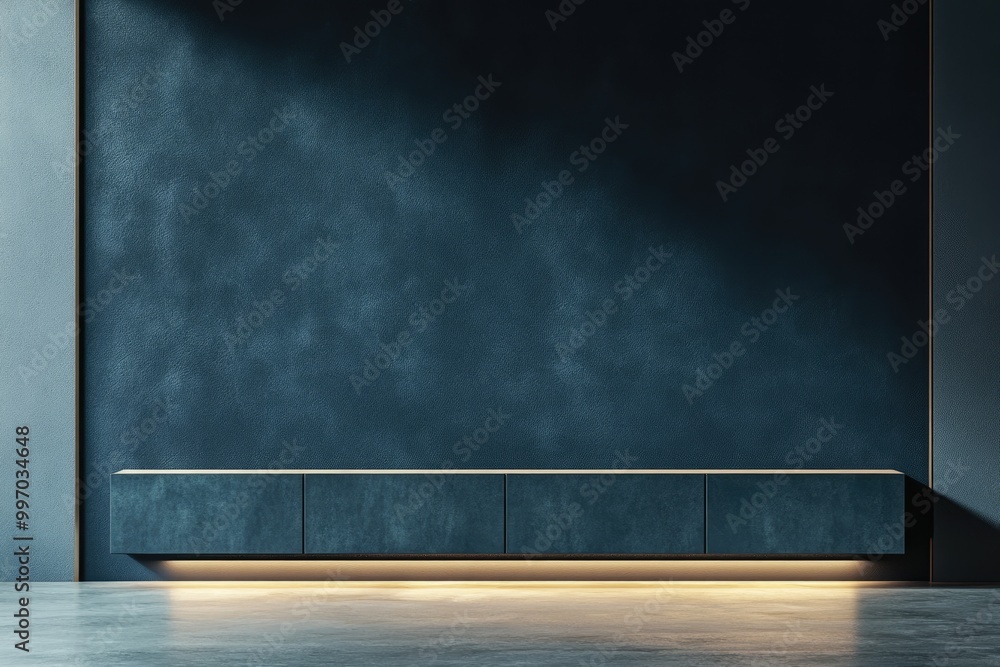 Modern Loft Living Room with Blue Wall featuring Television Cabinet and Elegant Interior Design Modern Loft Living Room with Blue Wall featuring Television Cabinet and Elegant Interior Design