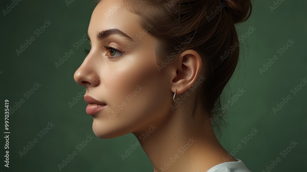 Beautiful young woman with clean skin posing on green background Beautiful young woman with clean skin posing on green background