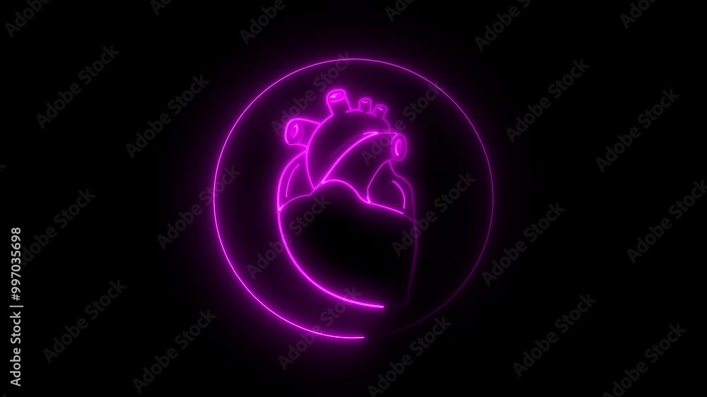 Neon human heart icon animation. Animation of a beating glowing human heart icon with alpha channel. Human heart beating against a black background animation. Neon human heart icon animation. Animation of a beating glowing human heart icon with alpha channel. Human heart beating against a black background animation.
