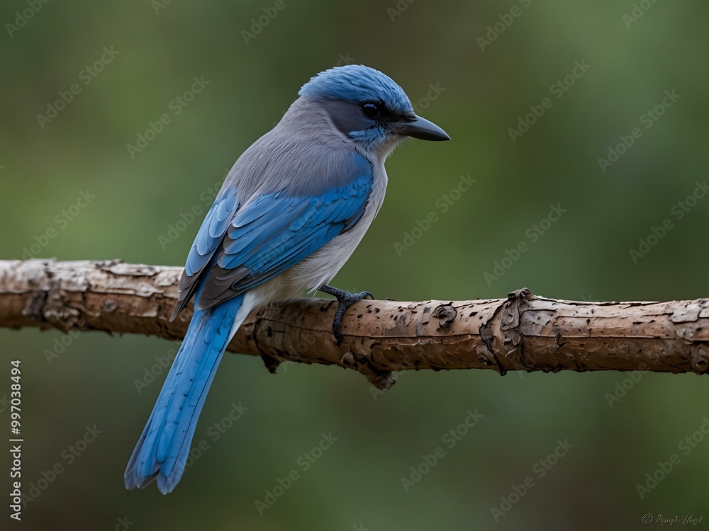 Woodhouse Scrub-Jay (blue bird) perched on a branch. Woodhouse Scrub-Jay (blue bird) perched on a branch.