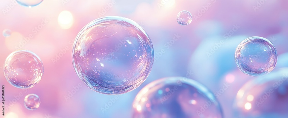 Magical Floating Bubbles with Pastel Bokeh Background Magical Floating Bubbles with Pastel Bokeh Background