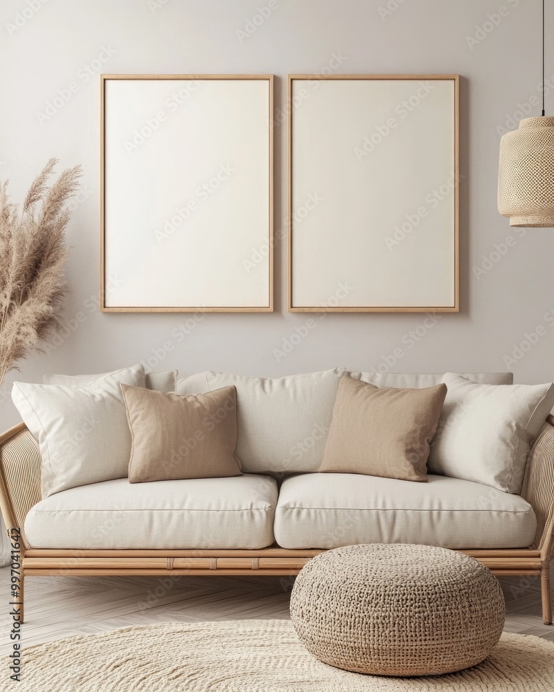 Modern Scandinavian Interior Poster Mockup. Decorate your Stylish Home or Business Office with Boho Style Modern Scandinavian Interior Poster Mockup. Decorate your Stylish Home or Business Office with Boho Style