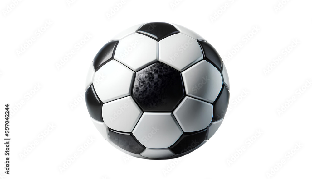 Classic black and white soccer ball with hexagonal and pentagonal patterns, isolated on a clean white background, symbolizing the global sport of football. Classic black and white soccer ball with hexagonal and pentagonal patterns, isolated on a clean white background, symbolizing the global sport of football.