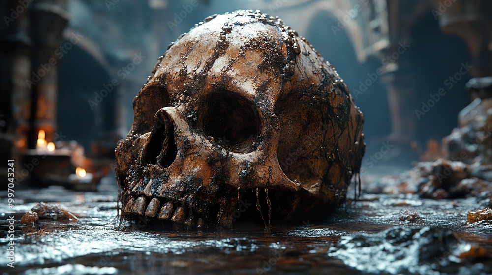 A Skull in the Ruins: A Dark and Eerie Image A Skull in the Ruins: A Dark and Eerie Image