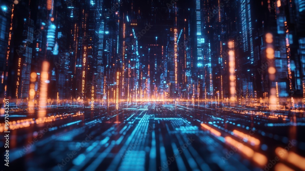 A futuristic depiction of a digital economy driven by big data, with a focus on data applications and business intelligence, illustrating the transformative power of real-time data in business A futuristic depiction of a digital economy driven by big data, with a focus on data applications and business intelligence, illustrating the transformative power of real-time data in business