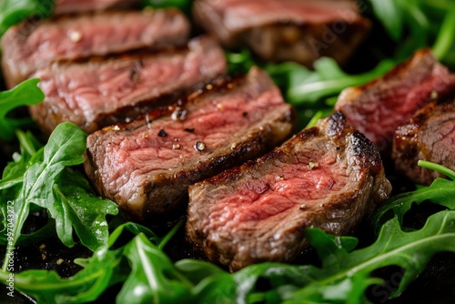 Grilled chuck roll beef steak with arugula - generative ai