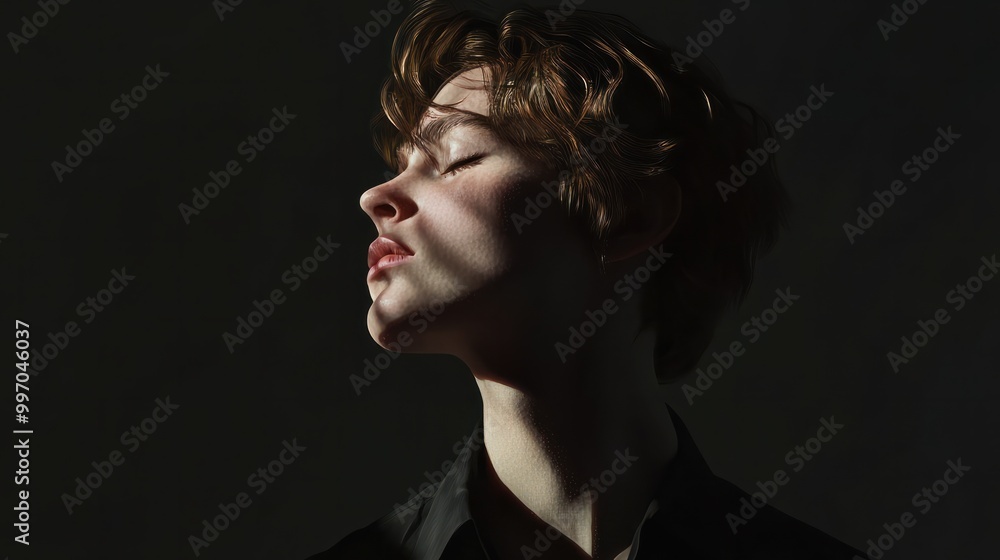 Androgynous Portrait in Shadow and Light. Generative AI image Androgynous Portrait in Shadow and Light. Generative AI image