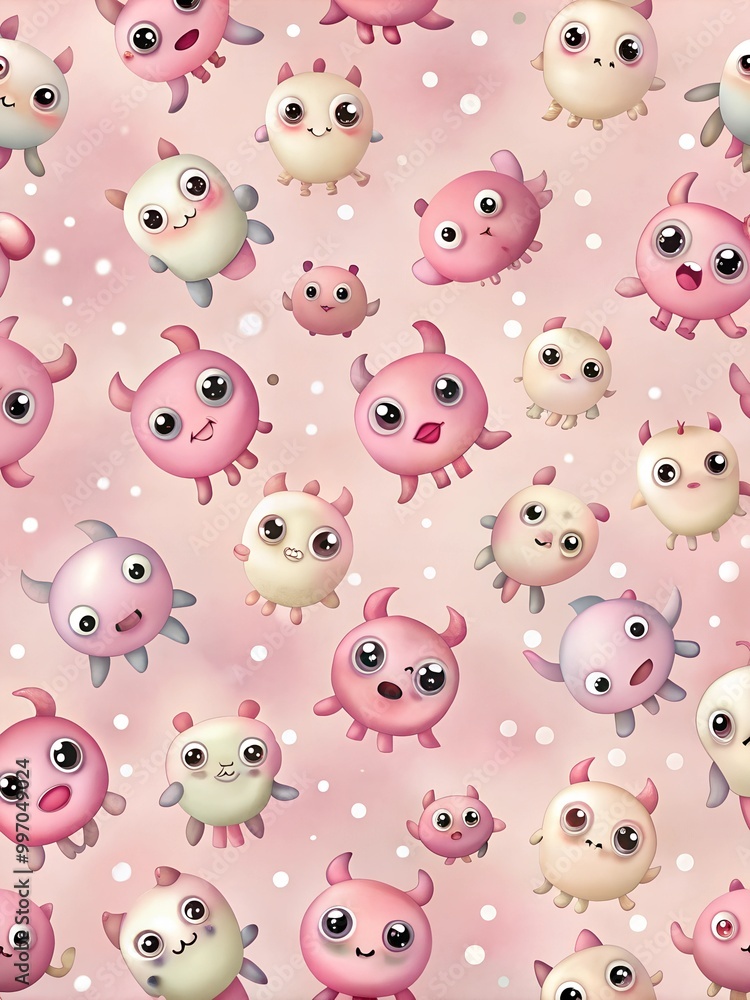 Adorable Cartoon Monsters pink background Adorable Cartoon Monsters pink background