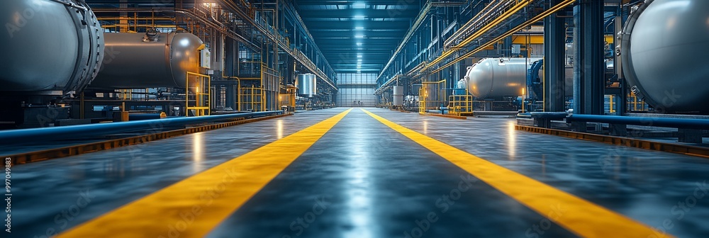 Fototapeta premium A large industrial building with yellow lines on the floor