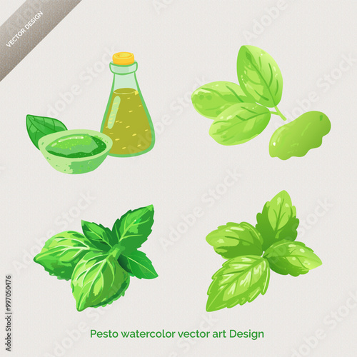 Pesto Perfection - Watercolor Vector Art Illustration Set