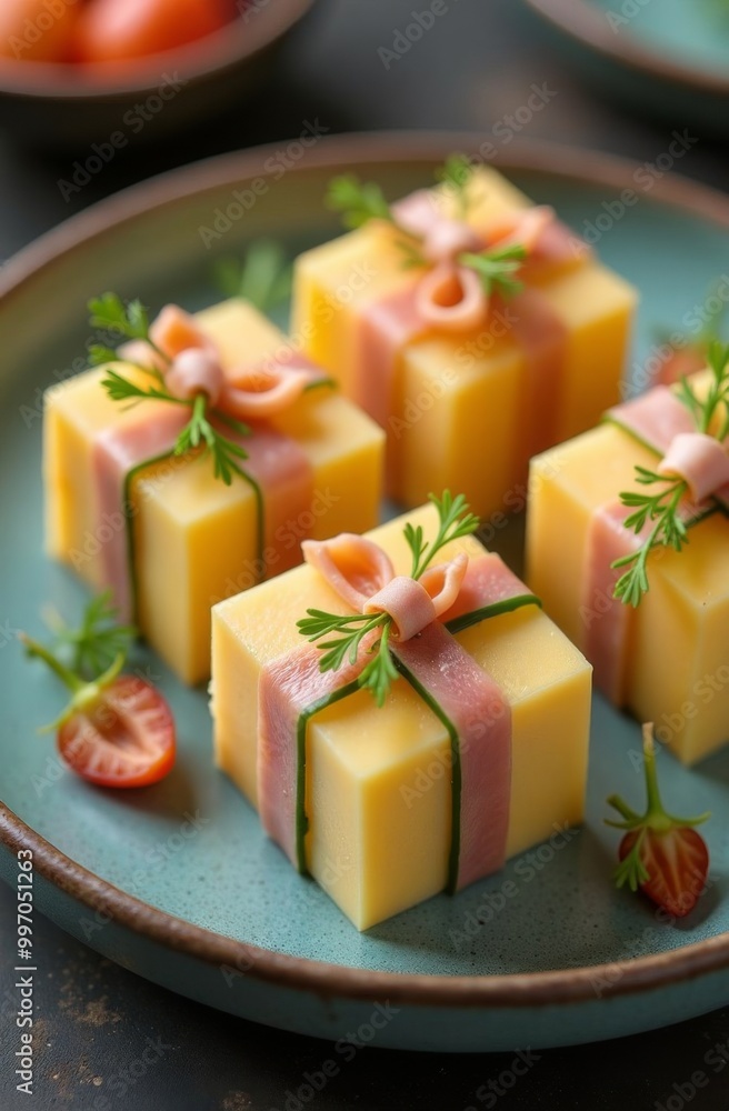 pieces of cheese in the form of New Year's gifts. pieces of cheese in the form of New Year's gifts.