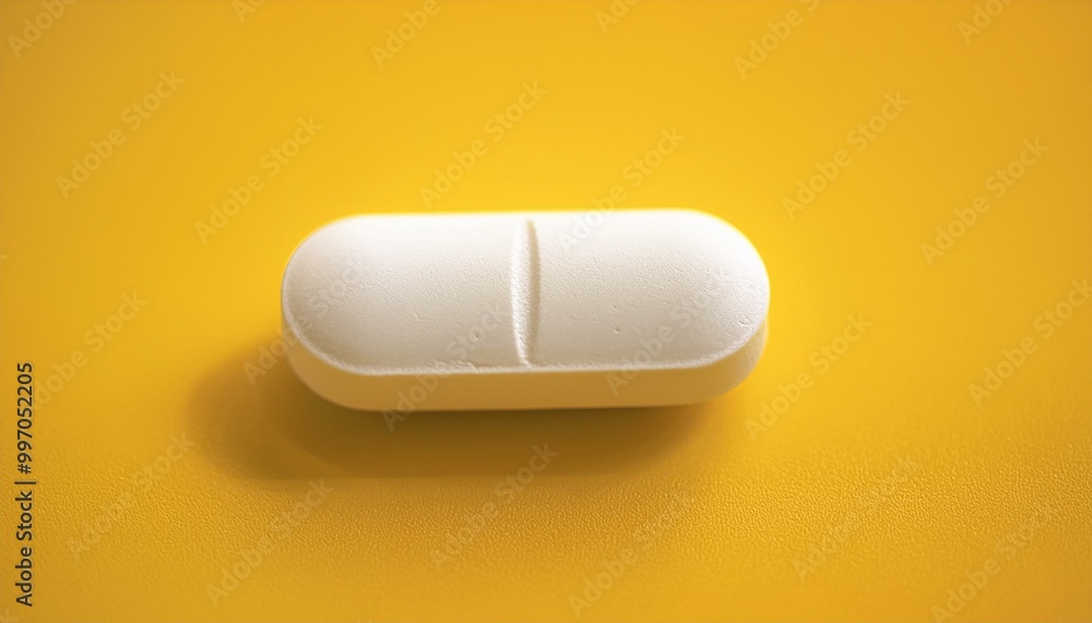 White tablets on a bright yellow background White tablets on a bright yellow background