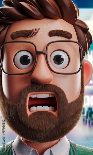 Surprised Cartoon Character Design: 3D Illustration with Unbelievable Expression