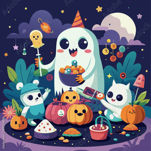 A Halloween horror terrifying pumpkin with a wallpaper background banner that glows and emits smoke.