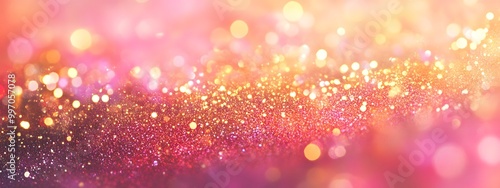 Abstract glittery background with pink and gold colors, shiny and blurred