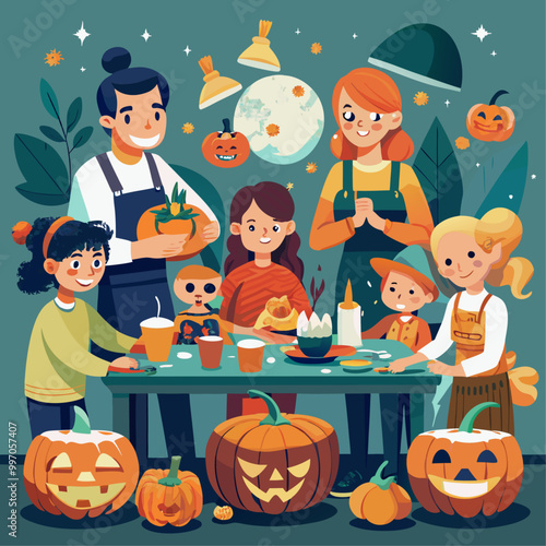 A background of smoke and a terrifying pumpkin for Halloween illustration poster