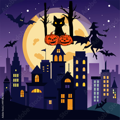 A background of smoke and a terrifying pumpkin for Halloween illustration poster