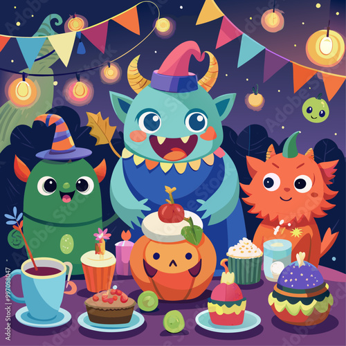 A background of smoke and a terrifying pumpkin for Halloween illustration poster