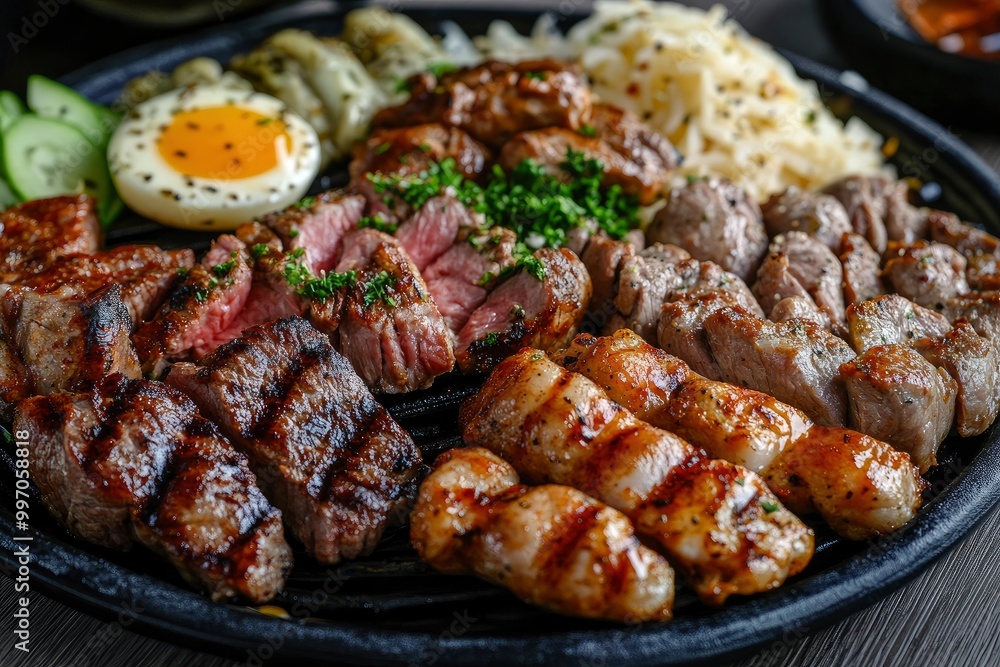 Grilled plate mix assortment meat - generative ai Grilled plate mix assortment meat - generative ai