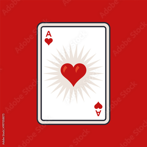 Ace of hearts on a red background. A trump card in a card game.