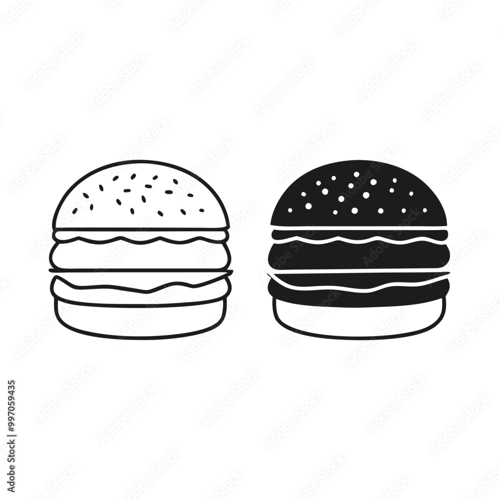 Burger vector, outline, silhouette, isolated white background Burger vector, outline, silhouette, isolated white background
