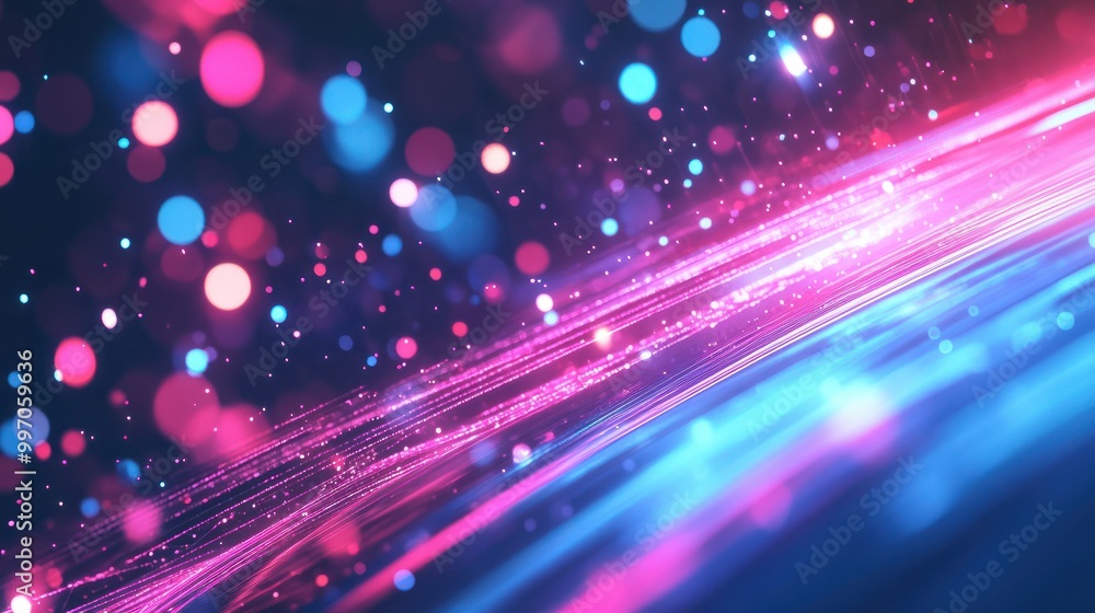 abstract background with pink blue glowing neon lines and bokeh lights. Data transfer concept. Digital wallpaper, AI Generative abstract background with pink blue glowing neon lines and bokeh lights. Data transfer concept. Digital wallpaper, AI Generative