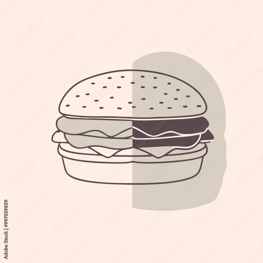 Burger vector, outline, silhouette, isolated white background Burger vector, outline, silhouette, isolated white background