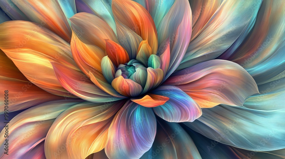 A digital image of a blooming flower design with raised, bright colors on a fabric. A digital image of a blooming flower design with raised, bright colors on a fabric.