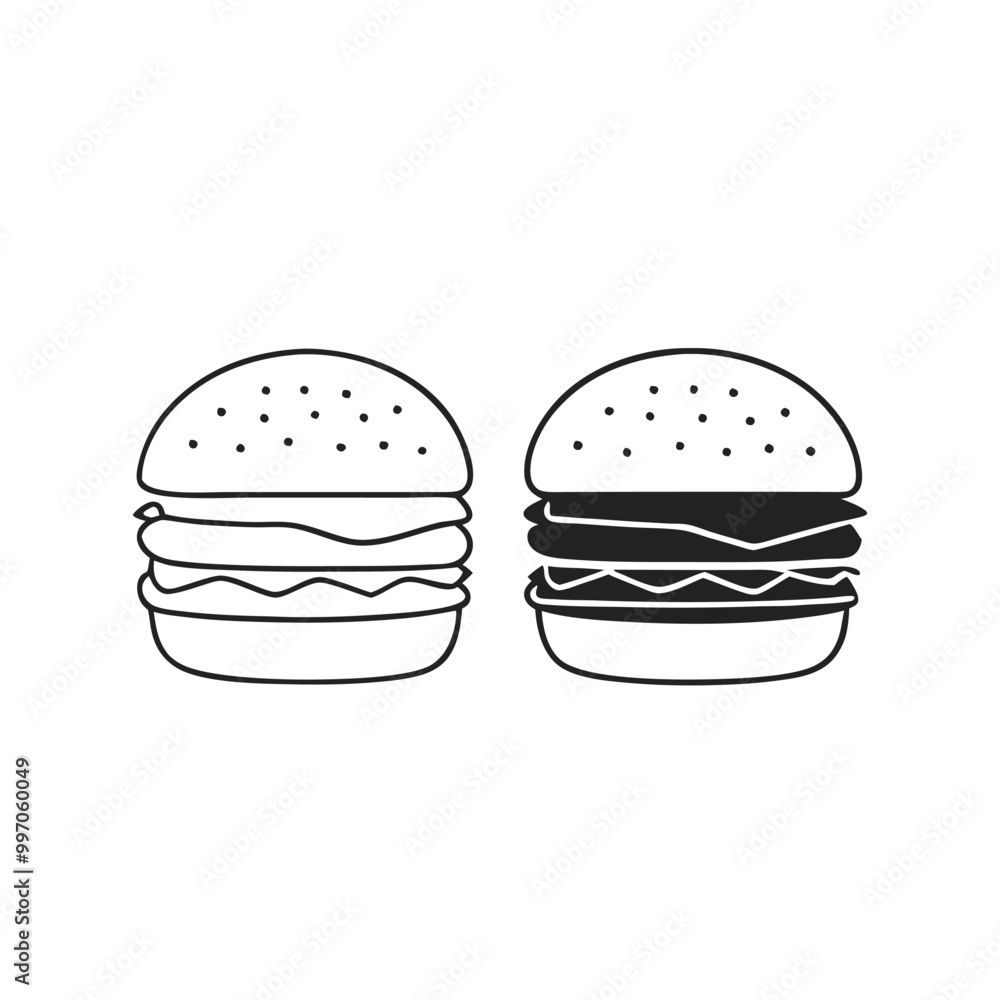 Burger vector, outline, silhouette, isolated white background Burger vector, outline, silhouette, isolated white background