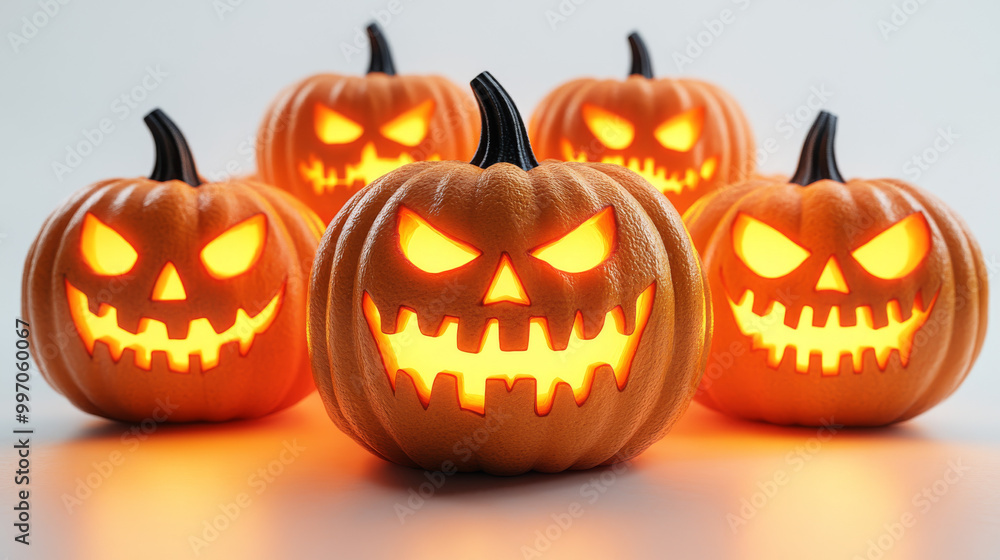 Smiling Jack-o'-lanterns on a white background. Smiling Jack-o'-lanterns on a white background.