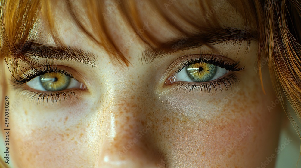 Close Up Portrait of a Woman with Green Eyes and Freckles Close Up Portrait of a Woman with Green Eyes and Freckles