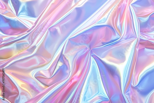 Holographic foil background in pastel tones, showcasing a retro trend design with a modern chrome holo art effect, ideal for fashion or tech visuals.