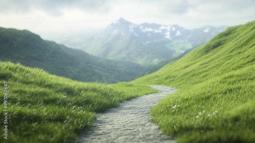 Hiking Experience Planning, picturesque mountain paths surrounded by vibrant greenery, beautifully rendered in a 3D visualization. Hiking Experience Planning, picturesque mountain paths surrounded by vibrant greenery, beautifully rendered in a 3D visualization.