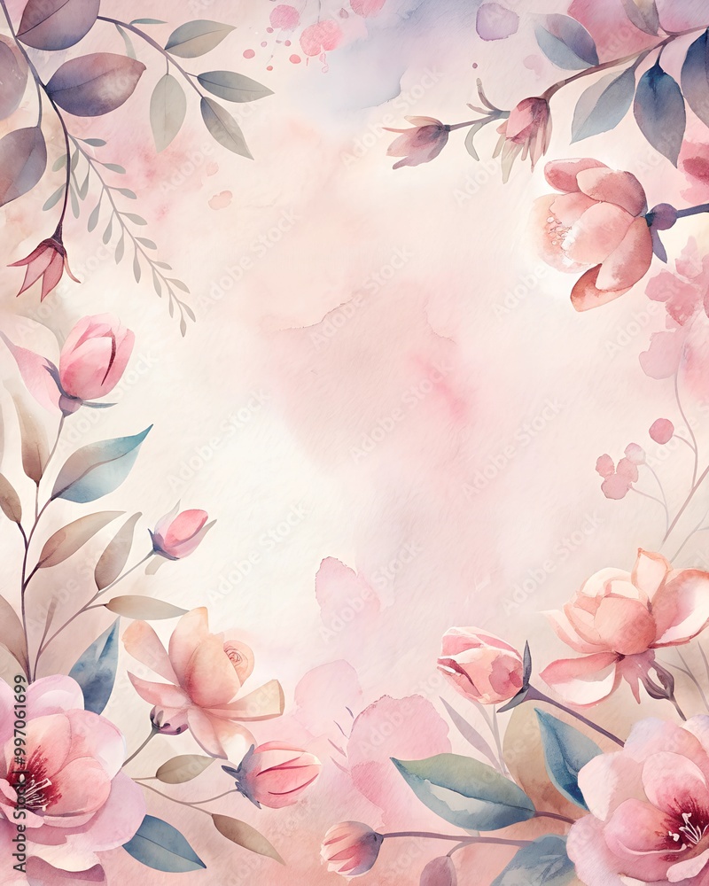 botanical frame with pink flowers and leaves botanical frame with pink flowers and leaves