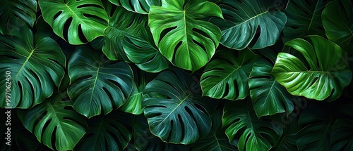 Wallpaper Mural Lush green monstera leaves arranged in a pattern. Torontodigital.ca