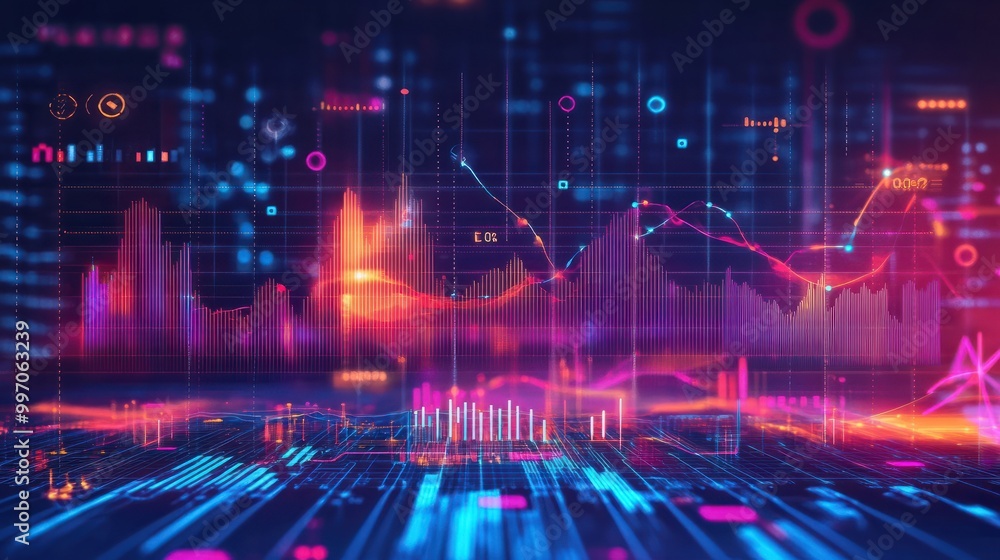 Big data analytics report. Infographic with graph and chart on abstract background. Distribution of data by business categories. Created with Generative AI Big data analytics report. Infographic with graph and chart on abstract background. Distribution of data by business categories. Created with Generative AI