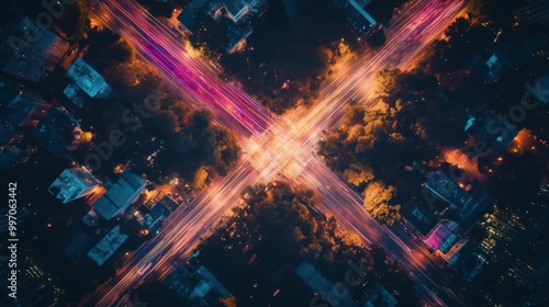 Vibrant Intersection at Night