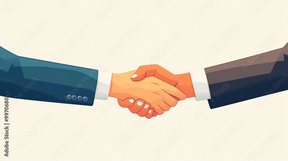 Concluding an agreement. The handshake as a sign of support, cooperation, consent. Diplomacy as a solution to the conflict. Signing the contract. Businessmen shake hands. Flat business illustration Concluding an agreement. The handshake as a sign of support, cooperation, consent. Diplomacy as a solution to the conflict. Signing the contract. Businessmen shake hands. Flat business illustration