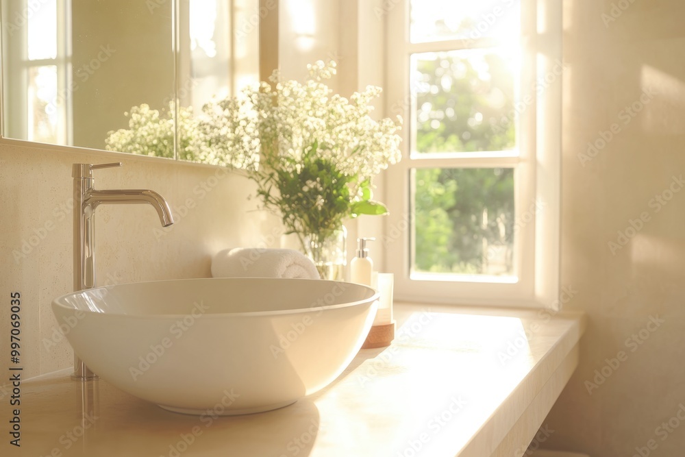 Contemporary Bathroom Design with Beige Accents and Nature-inspired Styling Contemporary Bathroom Design with Beige Accents and Nature-inspired Styling