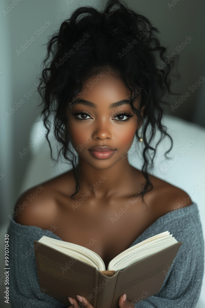 African American woman Reading a book in the living room. African American woman Reading a book in the living room.