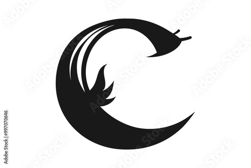 A stylized design with letter C and leaves Abstract concept silhouette black vector art illustration