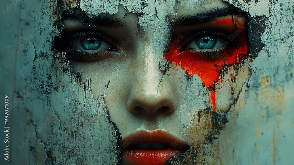 Surreal Woman Face with Cracked Wall Texture Surreal Woman Face with Cracked Wall Texture