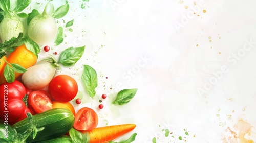 Fresh vegetables background, white background with vegetables photo