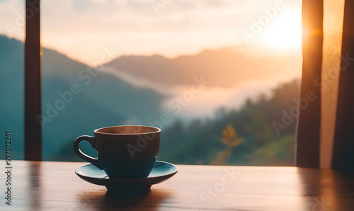 Morning Coffee with Sunrise View from a Window design