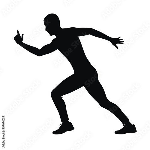 a black silhouette of a person in a running pose. The person appears to be in mid-stride, 