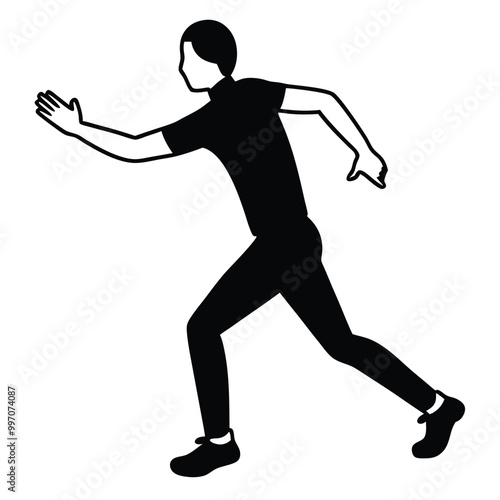 a black silhouette of a person in a running pose. The person appears to be in mid-stride, 