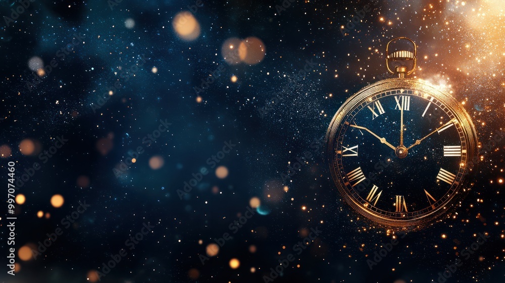 happy new year 2024 countdown clock on abstract glittering midnight sky with copy space