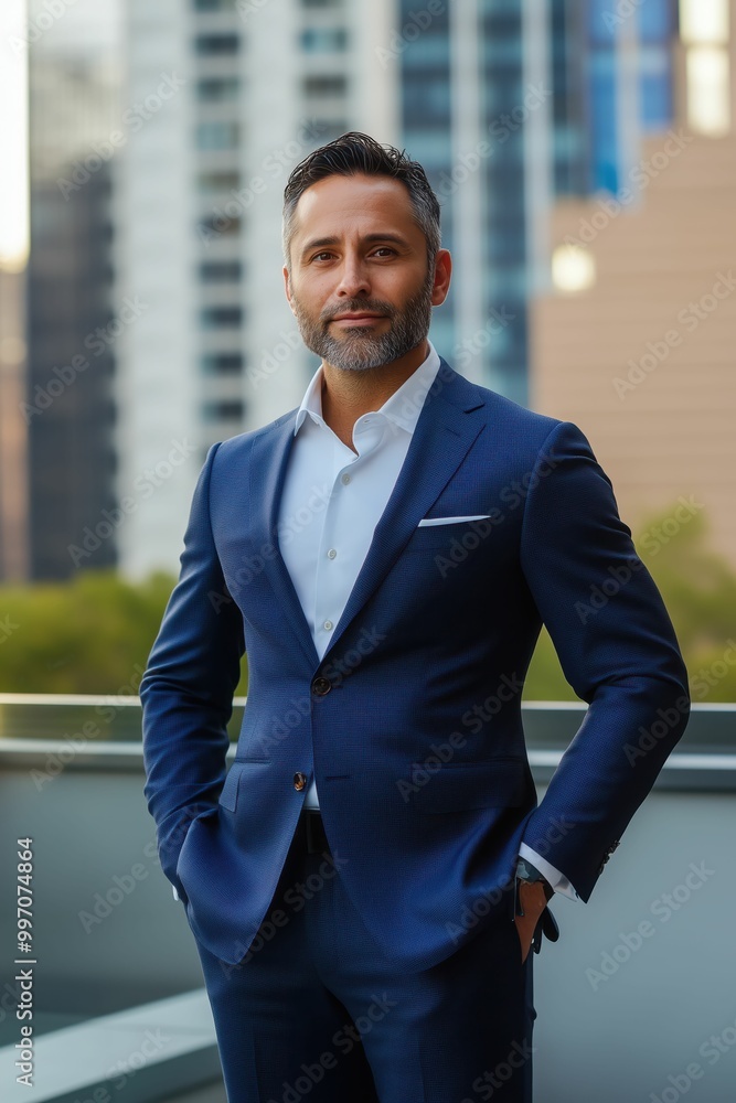 Confident Businessman in Blue Suit Outdoors Confident Businessman in Blue Suit Outdoors