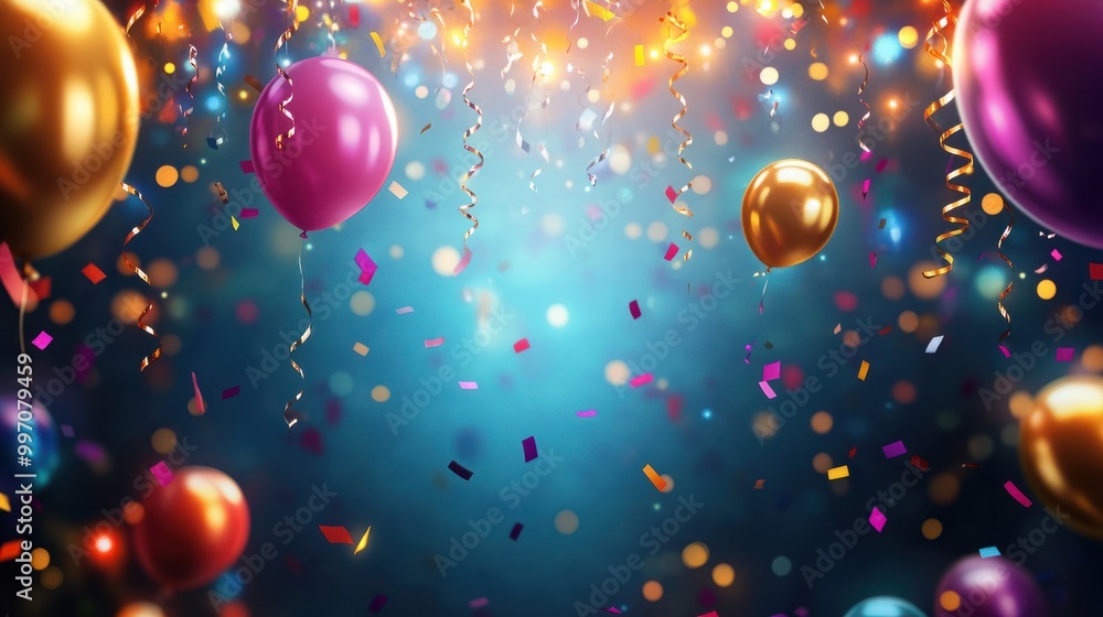 Party Background with lights, confetti, balloons and serpentine Party Background with lights, confetti, balloons and serpentine