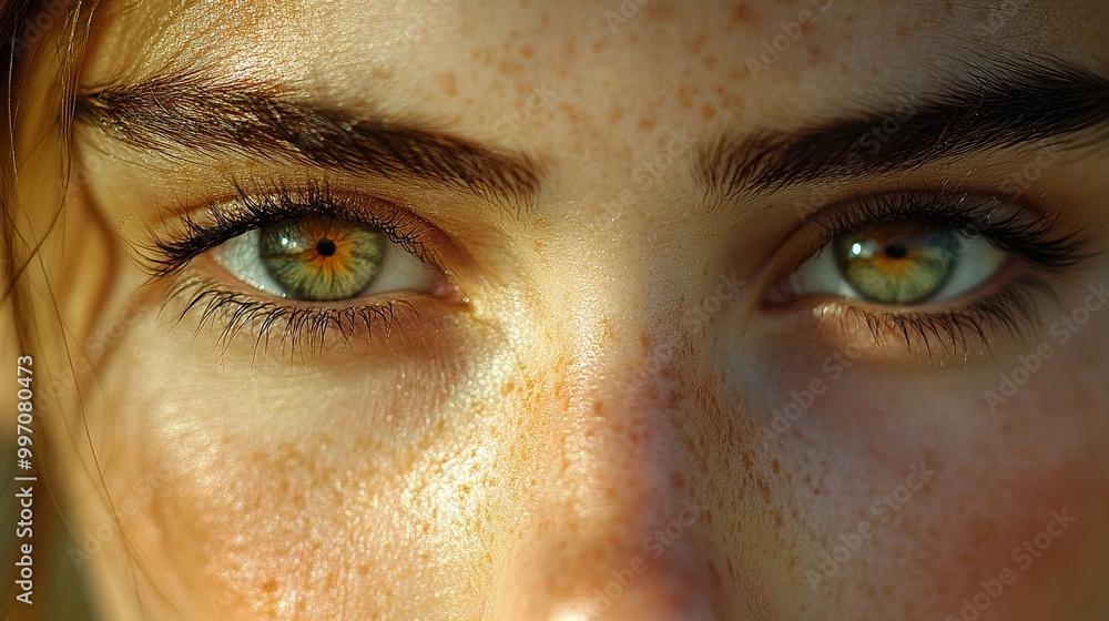 Close Up Portrait of a Woman with Green Eyes and Freckles Close Up Portrait of a Woman with Green Eyes and Freckles